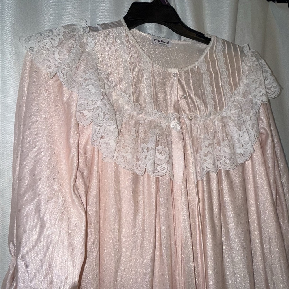 Vtg Pink Gilead Nightgown Lace Trim Made In USA Prairie Cottagecore Large